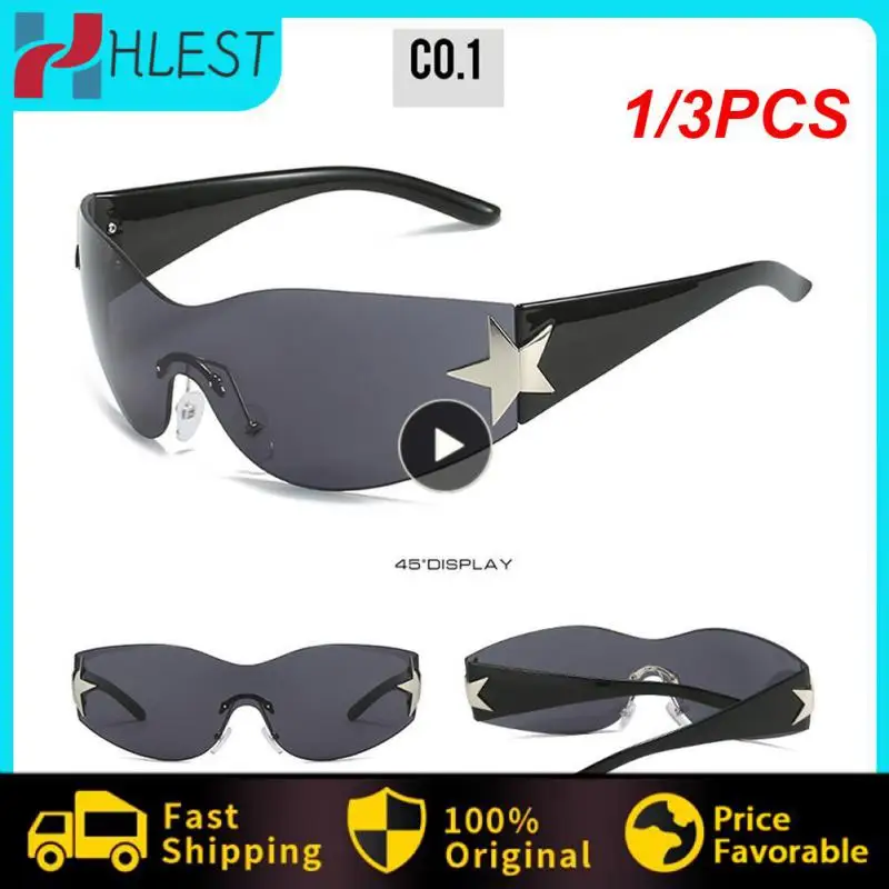 

1/3PCS One Piece Wrap Around Sunglasses Rimless Sunglasses Women Men Oversized Trendy Punk Goggles Sports Sun Glass Shades