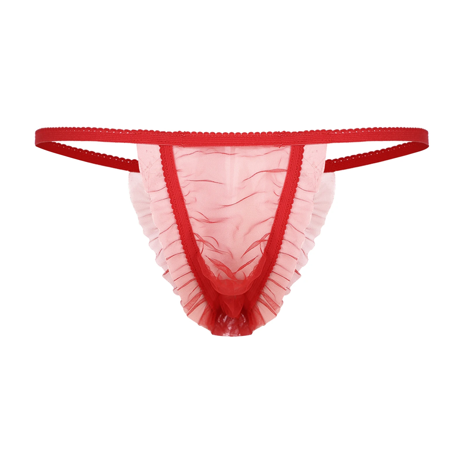 

Мужские прозрачные сетчатые Трусики стринги с низкой посадкой, трусики-стринги с рюшами, бикини, нижнее белье, пляжная одежда, подарок на де...