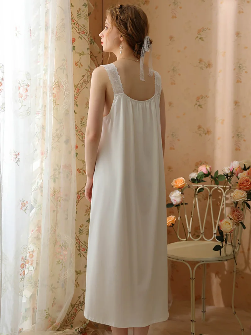 Women Summer Spaghetti Strap Lace-up Drawstring Nightdress Pajamas Vintage Princess Loose Fairy Cotton Sweet Sexy Sleepwear