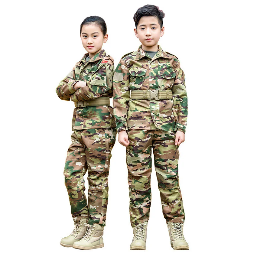 

Children WW2 Military Uniform Tactical Combat Boys Jacket Pants Set Camouflage Cp Jungle Print 2pcs Kids Special Swat Army Suit