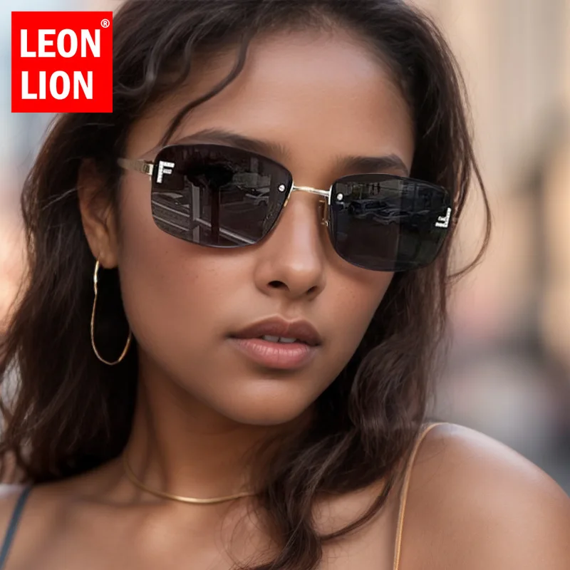Солнцезащитные очки LeonLion женские квадратные без оправы модные брендовые
