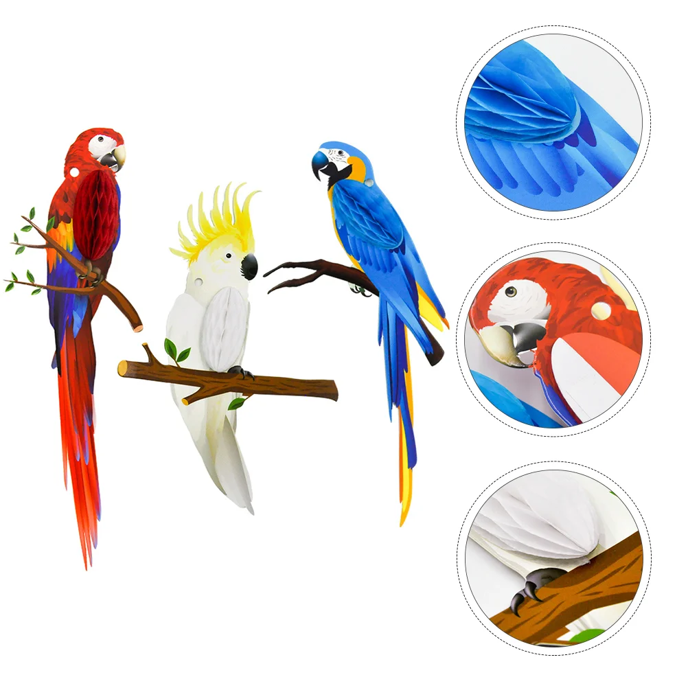 

Parrot Honeycomb Paper Decorations Party Birds Bird Hanging Honeycombs Tropical Ornament​​ Cutouts​ Fake Pom Hawaiian Cutout