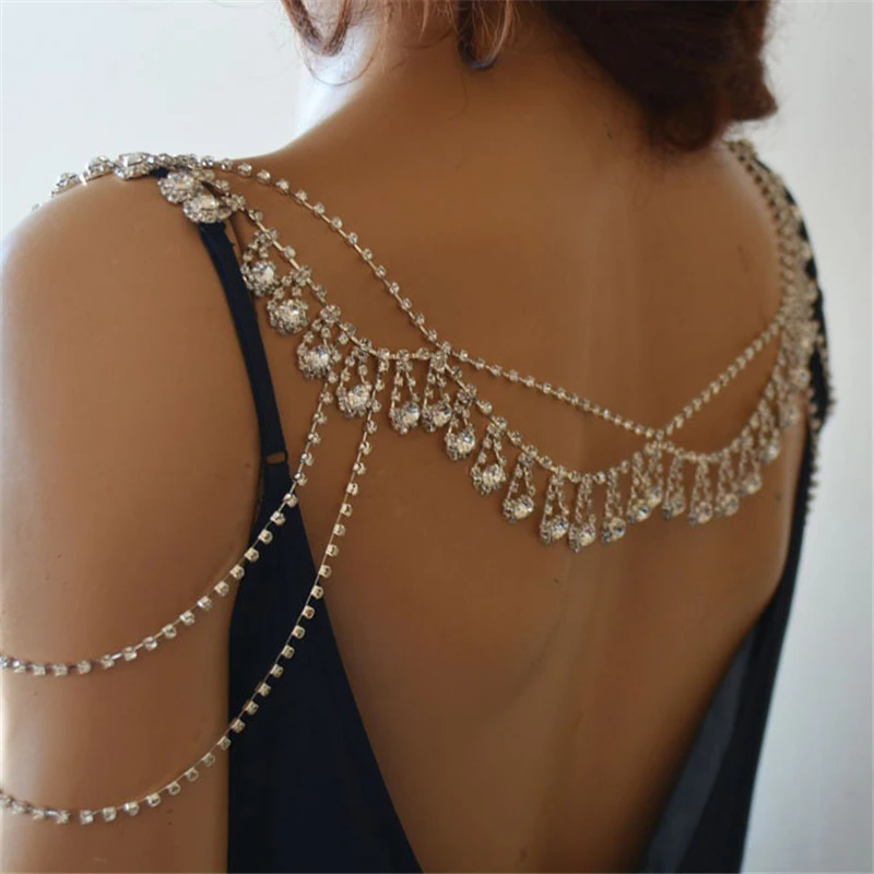 

Luxury Full Rhinestone Tassel Shoulder Chain Boho Ladies Wedding Party Super Sparkling Crystal Pendant Shawl Chain Jewelry Gift