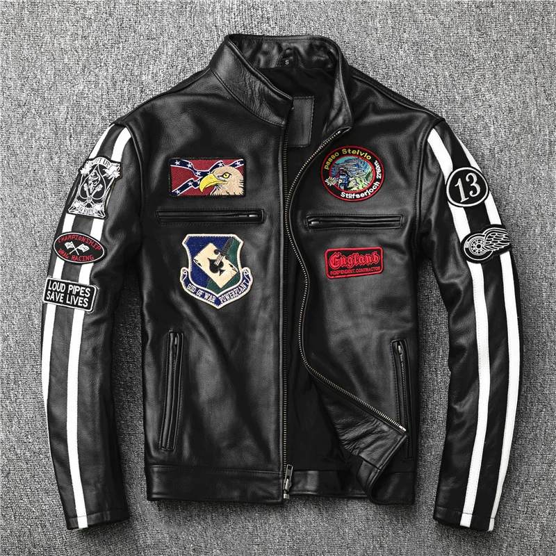 

Мужская мотоциклетная одежда из 2023 натуральной кожи с разными этикетками и вышивкой, Женское пальто, кожаная куртка в стиле панк-рок