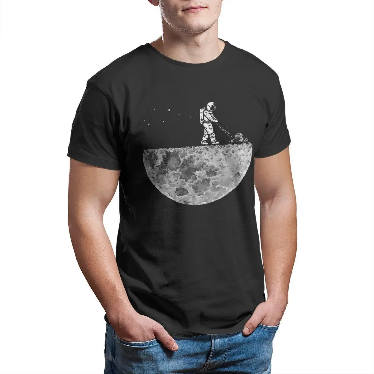 

Men T-Shirts Astronaut Mowing the Moon Hipster 100% Cotton Tee Shirt Short Sleeve T Shirt Crew Neck Tops Gift Idea