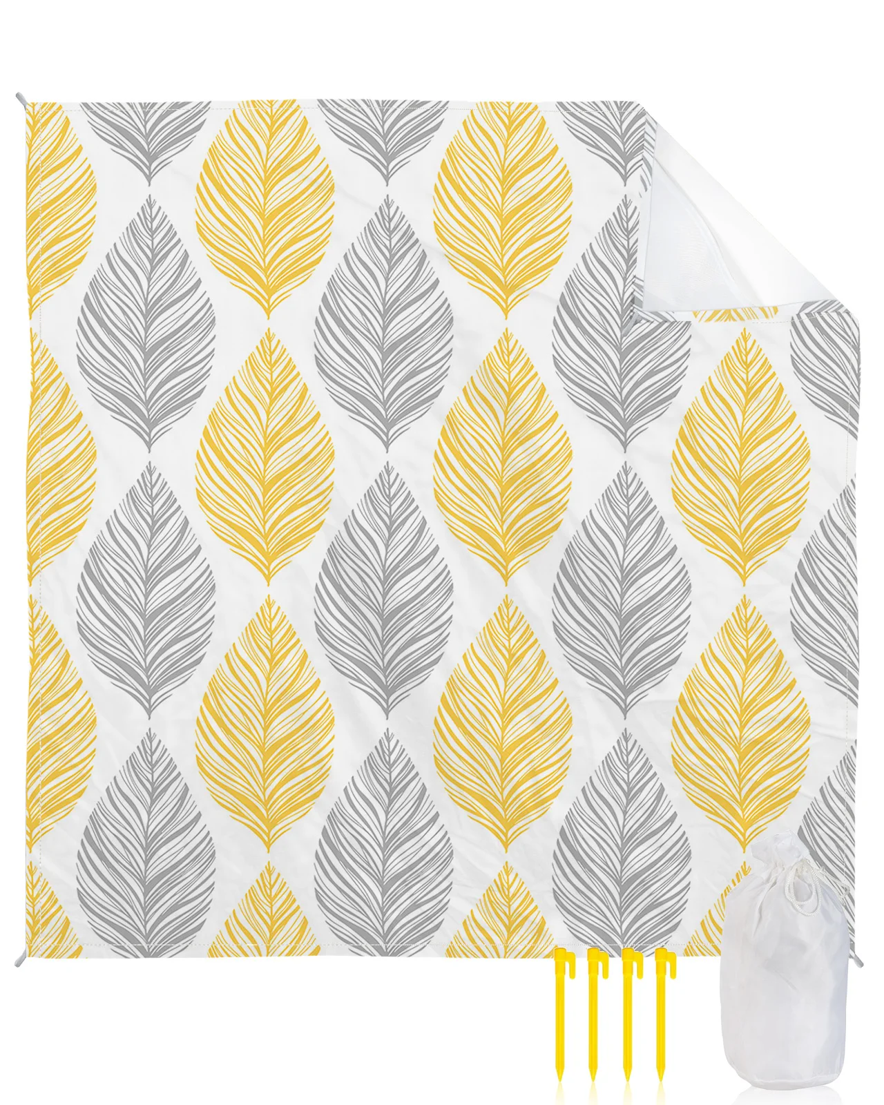 

Yellow Grey Leaf Texture Waterproof Beach Mat Sand Free Mat Beach Towel Blanket Outdoor Travel Picnic Mat