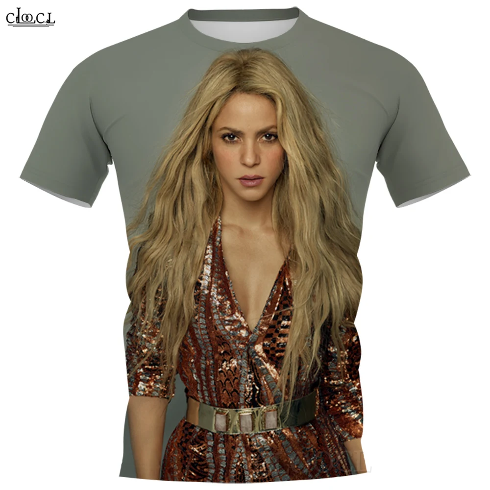 Фото Унисекс футболка CLOOCL Pop Singer Shakira с 3D принтом, Повседневная футболка с коротким рукавом и круглым вырезом в стиле Харадзюку №5