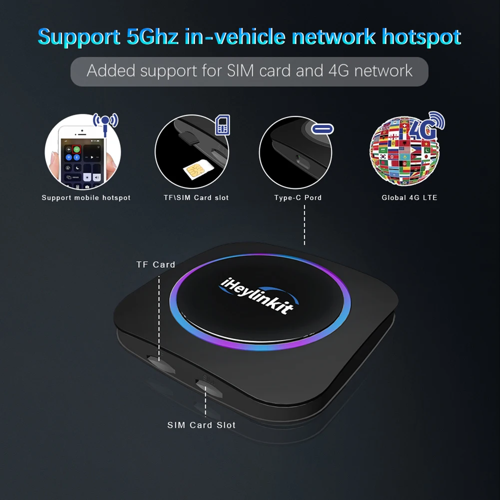 

IHeylinkit Wireless AN 10 Box CarPlay Adapter With SIM TF Card Port Bluetooth Car Video Players Portable Multimedia Player