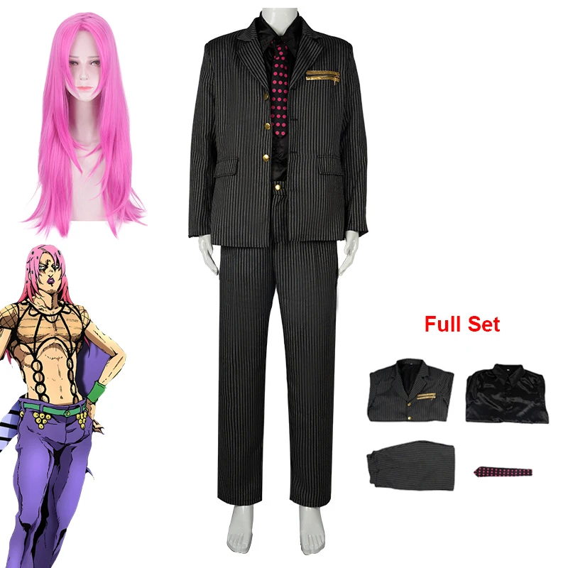 

JoJo's Bizarre Adventure Diavolo Anime Cosplay Costume Diavolo Suits Clothes Halloween Party Men Women Uniform Pink Wig Full Set