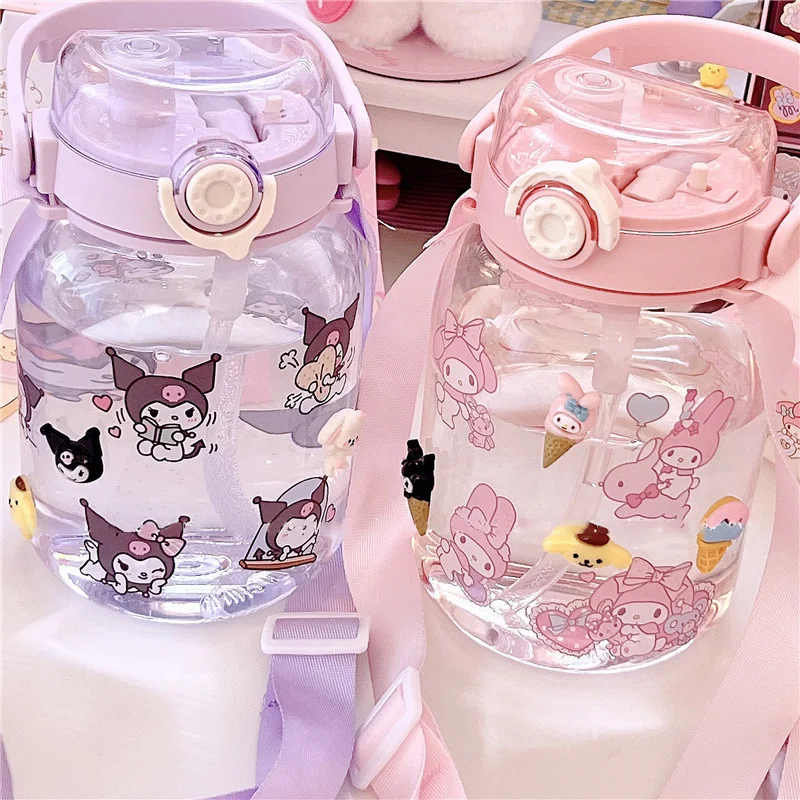 

Kawaii Cartoon Sanrios Kuromi MyMelody Cinnamoroll Summer Pot Belly Straw Cup Student Girl Heart Double Drink Couple Kettle Gift