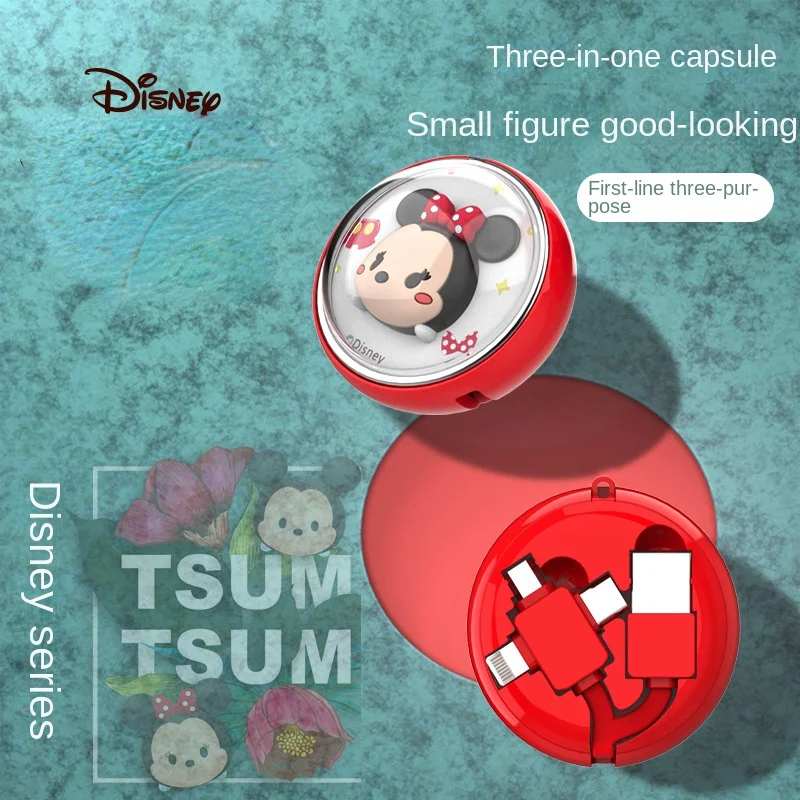 

Disney three in one space capsule doll telescopic data cable mobile phone bracket one drag three fast charging data cable decor