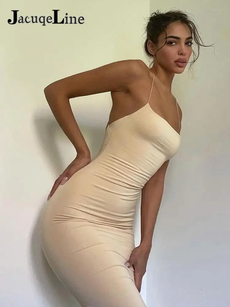 

Jacuqeline 2022 Elegant Sexy Backless Maxi Dress for Women Spaghetti Strap Split Long Dresses Fashion Outfits Vestidos Summer