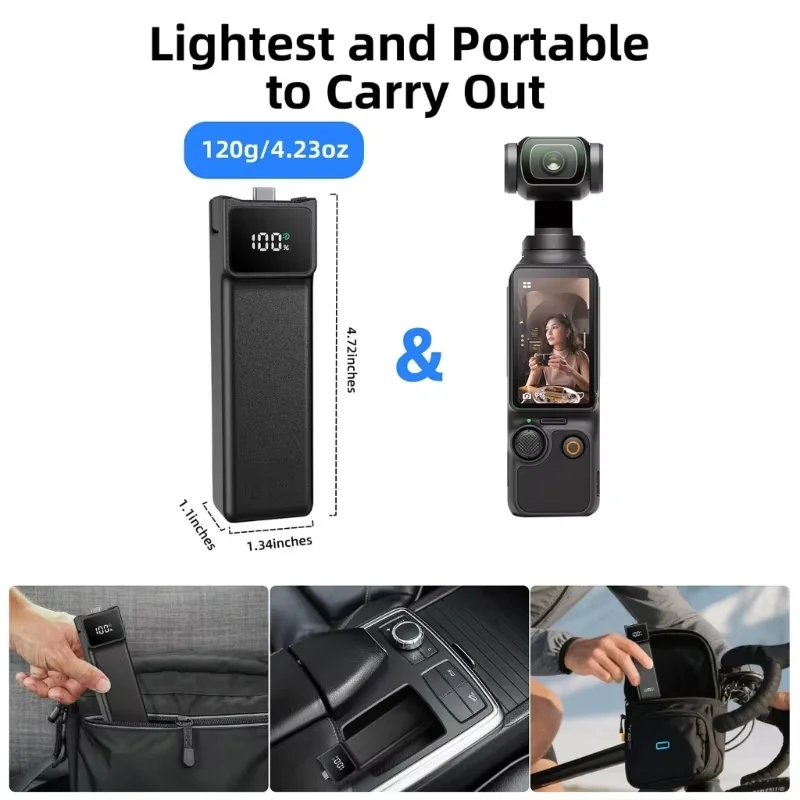Фото Портативный аккумулятор-рукоятка Pocket 4 для DJI Osmo Pocket 3/4, зарядное устройство, аккумулятор 5000 мАч, расширение емкости №5