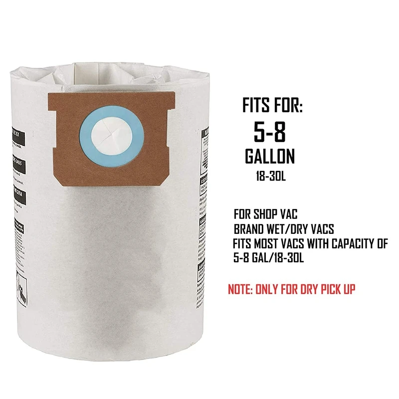 

Replacement Wet/Dry Vacuum Bags Dust Bags For Shop-Vac Ridgid 5-8 Gallon Vacuum 9066100 90661 906-61