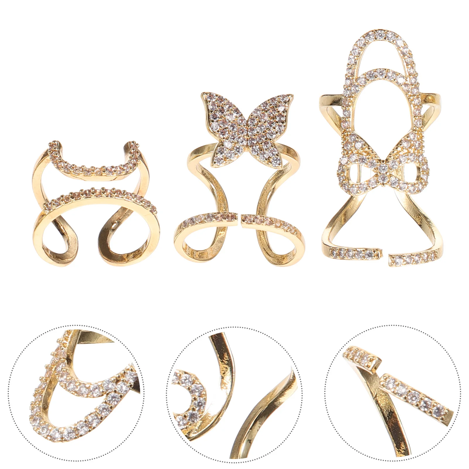 

3 Pcs Wear Manicure Fingernail Rings Jewelry Fingertip Acrylic Nails Zircon Decorative Tips Women Costume