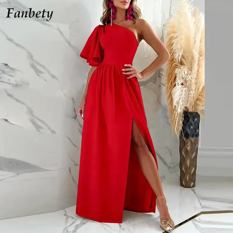 

Модное однотонное вечернее платье вечерние высоким разрезом, летнее Новое сексуальное пляжное платье с косым воротником, женское осеннее П...