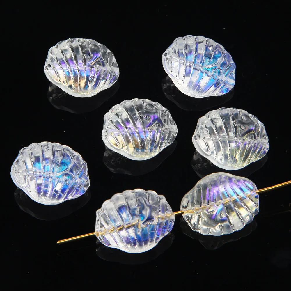 

20 шт., стеклянные бусины в форме ракушек