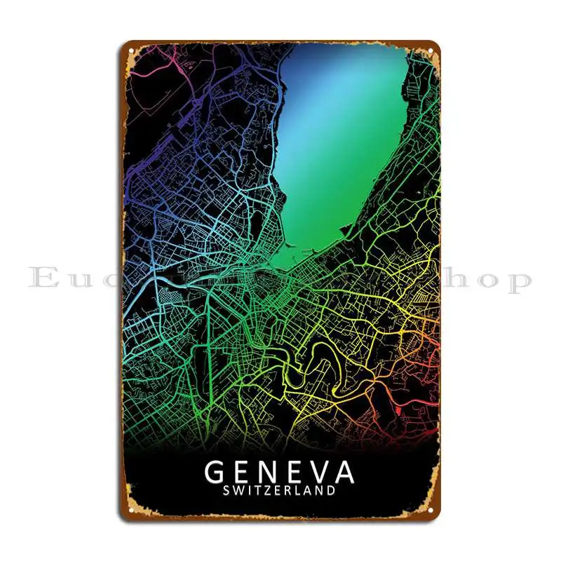 

Женева Швейцария карта металлический знак ржавый домашний декор Печать Кухня жестяной знак плакат