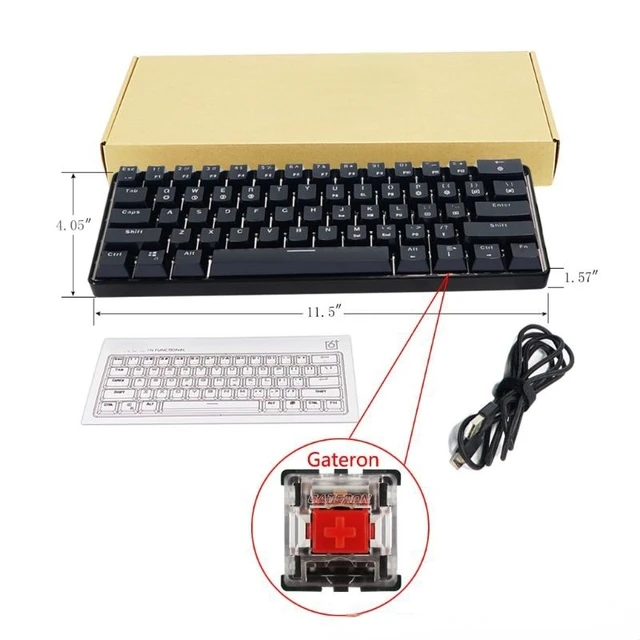 

Портативная механическая клавиатура Gk61 60% Gateron, оптические переключатели, подсветка, горячая замена, Q9QC