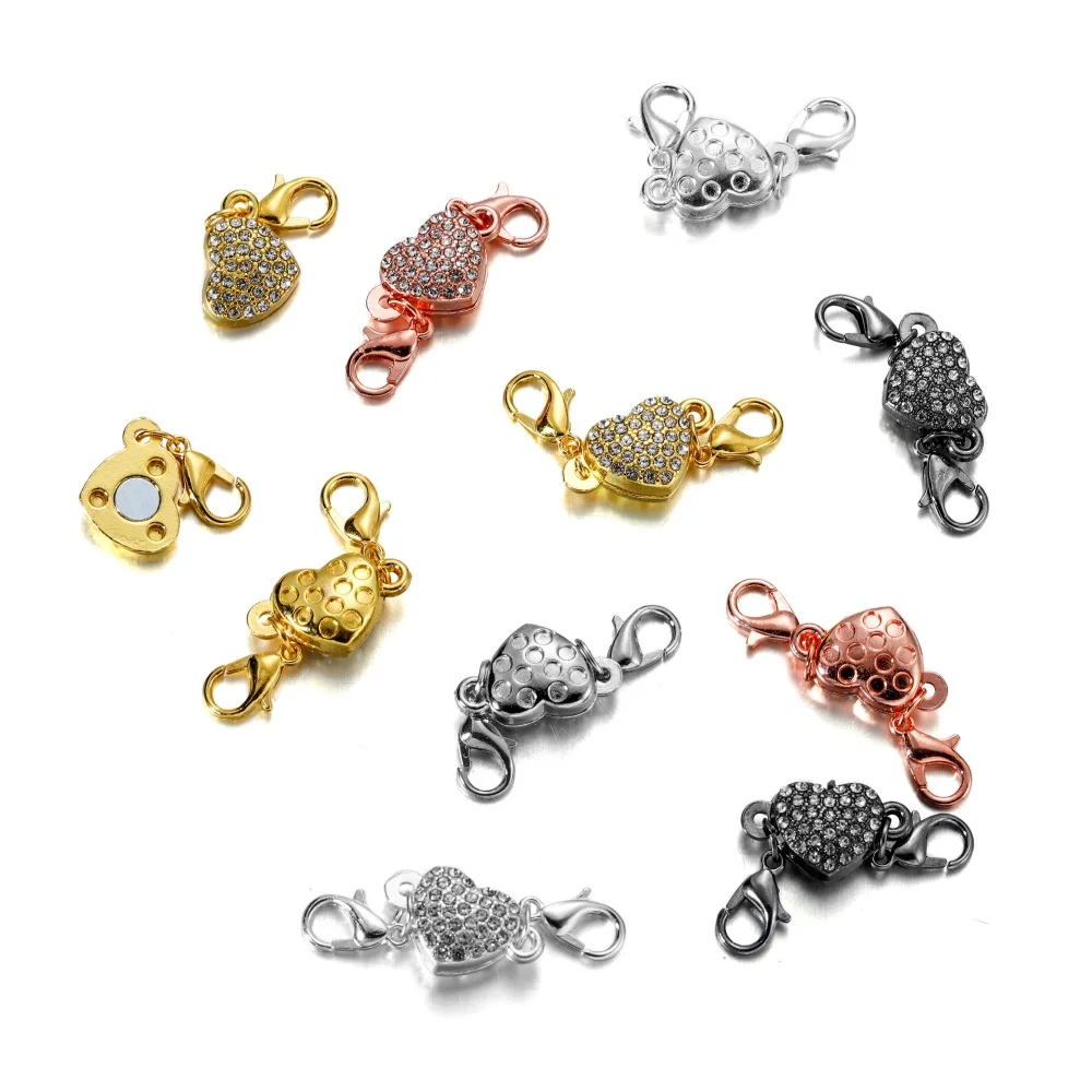 

3Set Rhinestone Peach Heart Magnetic Clasps Leather Cord Bracelet Magnetic Connectors Sets For DIY Jewelry Making Accessories