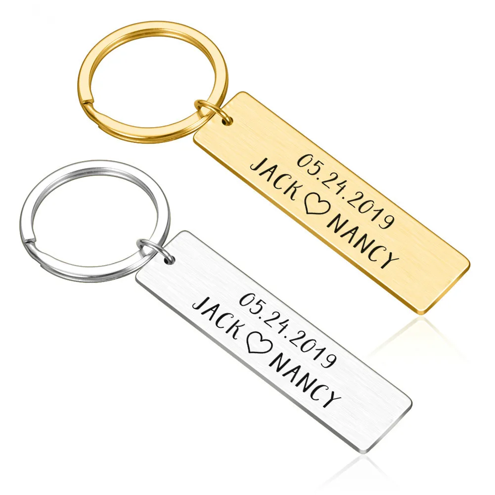 

Engraved Couples Keychain Customized Name and Date Romantic Lover's Key Chain Stainless Steel Keyring Girlfriend Boyfriend Gifts
