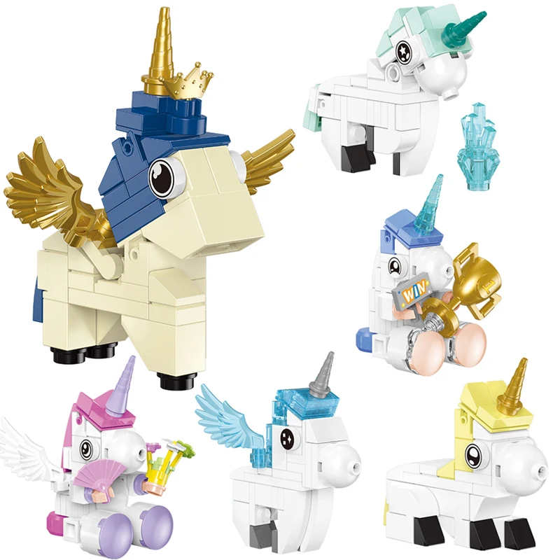

Little Bricks Toys New Cute Mini Dream Unicorn Ornament Building Blocks Model Kit Birthday Wedding Scene Cake Decoration Gift