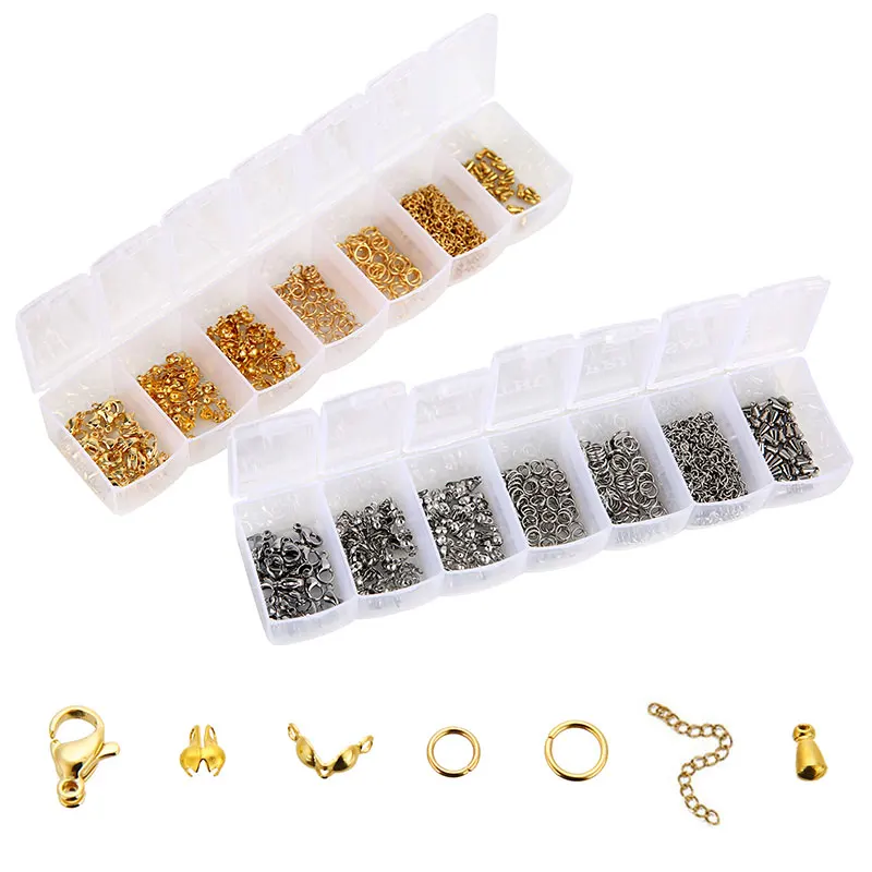 

Stainless Steel Jewelry Kit Set Necklace Making Gold Color Lobster Clasps Jump Rings Earring Hooks Extender Chain For Bracelet