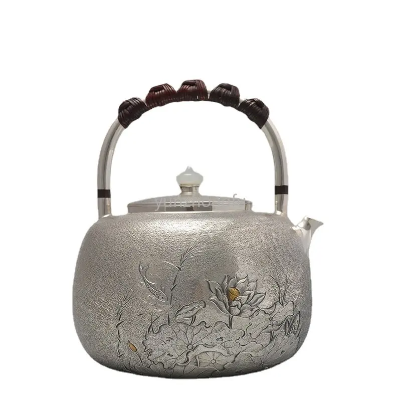 

Lotus Silver Teapot Sterling Silver 999 Kettle Tea Brewing Pot Handmade One for High-End Silver Tea Pot
