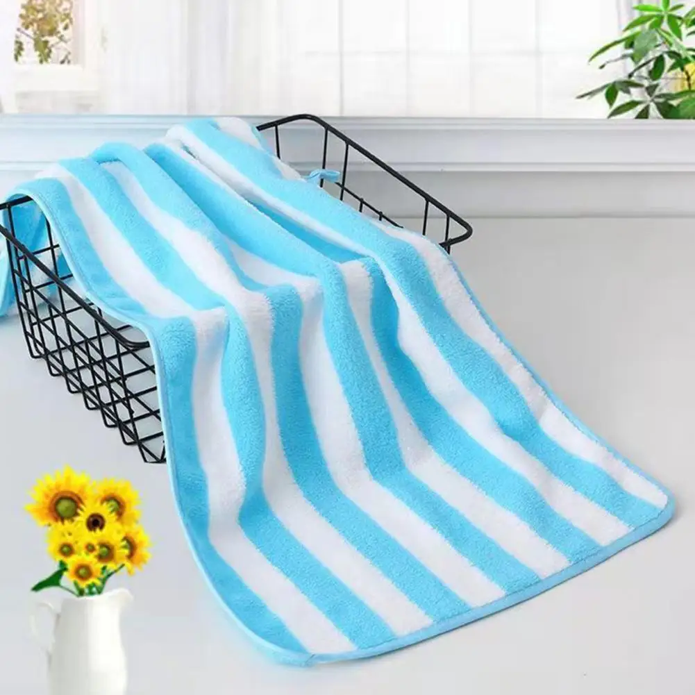 

Bath Towel Super Soft Wide Striped Non-Fading Highly Absorbent Coral Velvet Thickened Bath Face Towel Washcloth Home Supplies