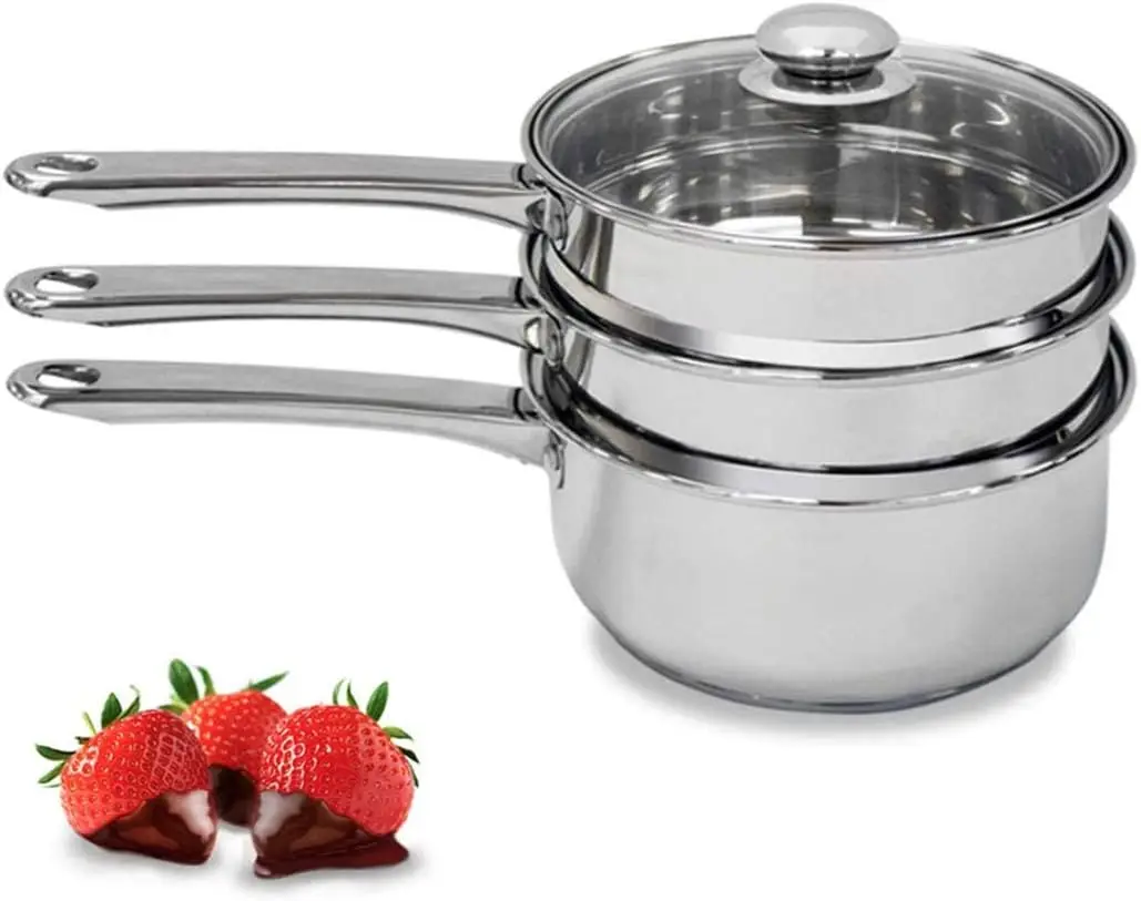 

Boiler & Steam Pots for Chocolate and Fondue Melting Pot, Candle Making - Stainless Steel Steamer with Tempered Glass Lid fo