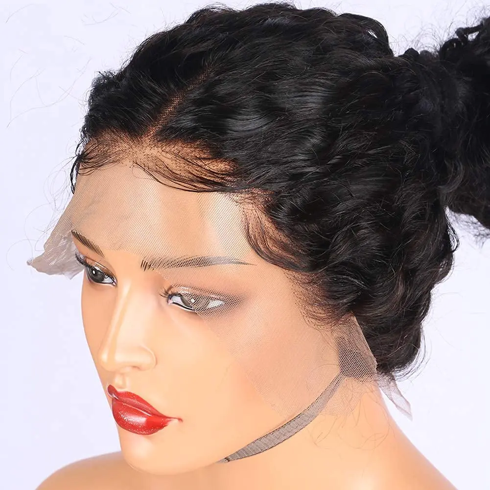 Кудрявый Синтетический Парик Фронта Шнурка Натуральный Черный Длинный