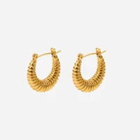 simple u shape 18k gold stainless steel earring for women metallic hollow geometric striped hoop earrings statement jewellery
