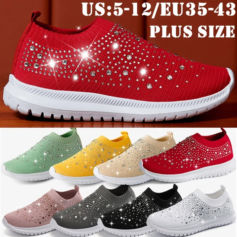 

Women White Sneakers Vulcanize Shoes Ladies Fashion Bling Sneakers Summer Slip-On Sock Sneakers Femme Zapatillas Mujer 2021