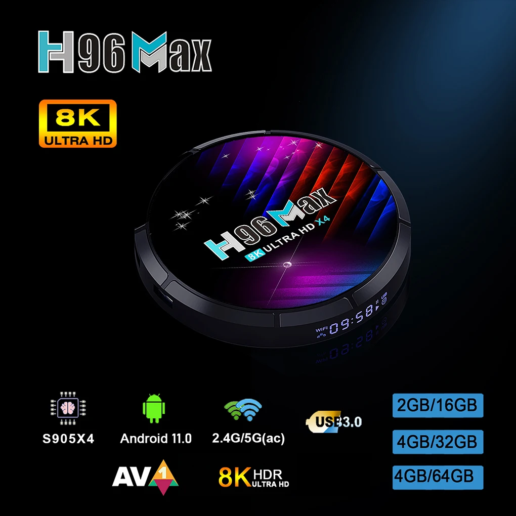 

2,4G 5G Wifi BT4.0 медиаплеер HDR 4 ГБ 32 ГБ 64 Гб Amlogic S905X4 8K Android 11 TV Box H96 Max X4