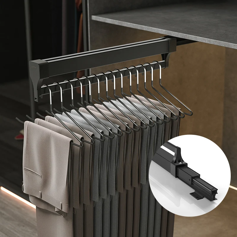 

Pants torage Rack Wardrobe Clothing Holder Trousers Racks Telescopic Push Pull Damping Dress Shelves Clothes Hooks Excluded