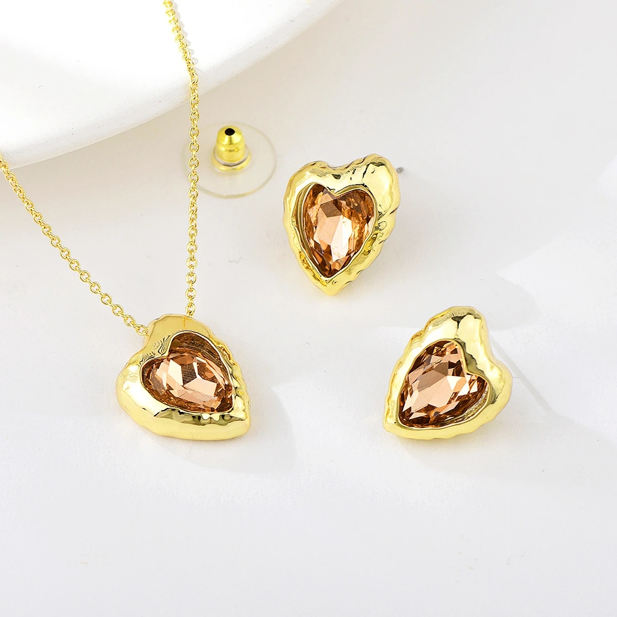 

Viennois Stylish Heart Shaped Small Artificial Crystal 2 Piece Necklace Earring Jewelry Set for Women