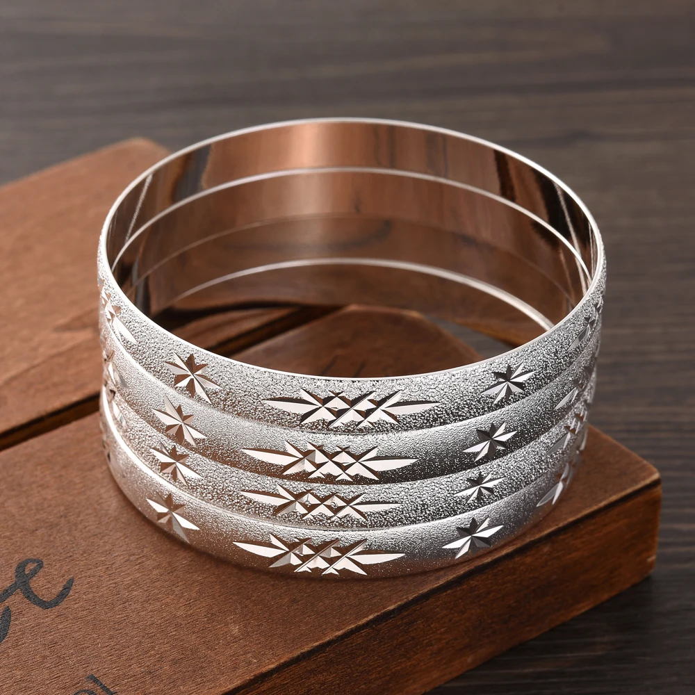 

65MM Wedding Silver Plated Jewelry Bangles Ethiopian Dubai Bracelets Women Birthday Paty Gifts