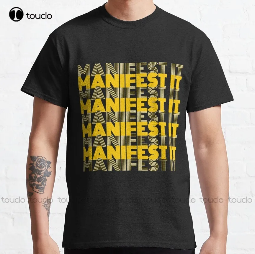 

Manifest It Classic T-Shirt Mens Golf Shirts Funny Art Harajuku Streetwear Cartoon Cotton Outdoor Simple Vintag Casual Tee Shirt