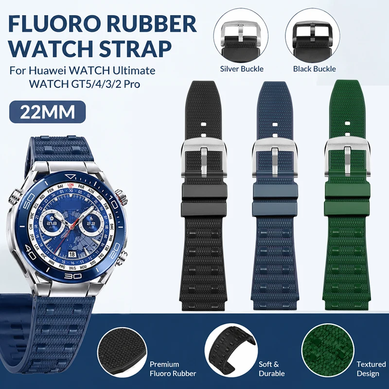 Фото Ремешки для часов Huawei Watch Ultimate Master, GT5/GT5Pro, GT2/GT2Pro, Watch4/GT4 Pro/3Pro. Сменные спортивные ремешки из резины FKM. №1