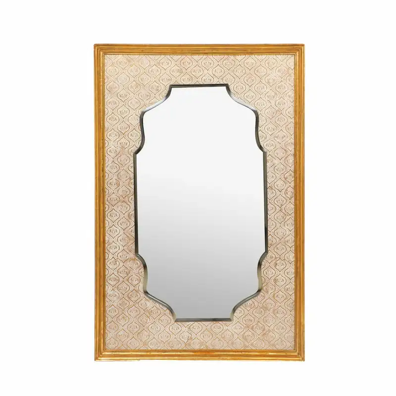 

Traditional Handcrafted Embossed Rectangular Mirror, White Gold and Gold Room decor Plastic mirror Mirror decoration Shower mirr