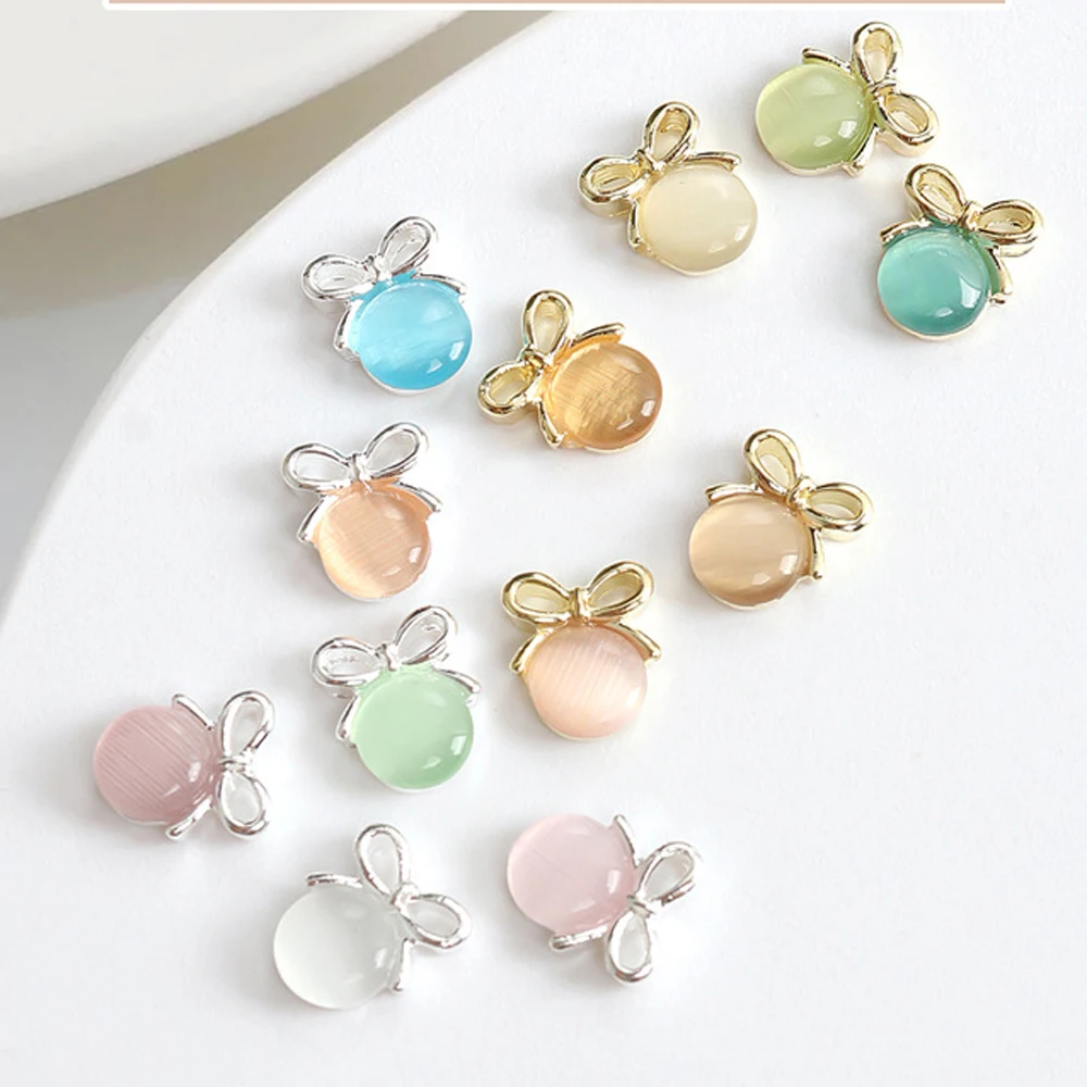 10Pcs Cat's Eye Garland Bowknot Nail Art Charms 3D Alloy Balloon Bow Love Lollipop Nail Rhinestone Luxury DIY Nail Accessories