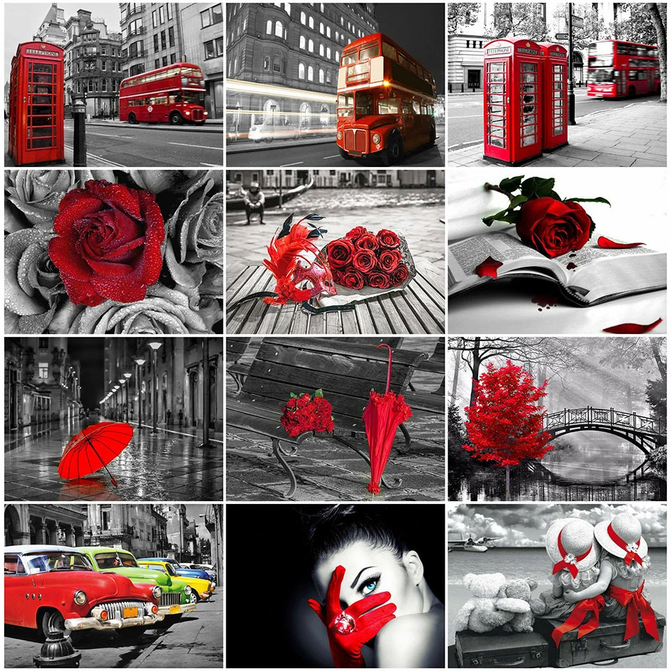 

DIY Diamond Painting Red And Black Full Drill Diamond Embroidery Mosaic Rose Picture Of Rhinestones Home Decoration