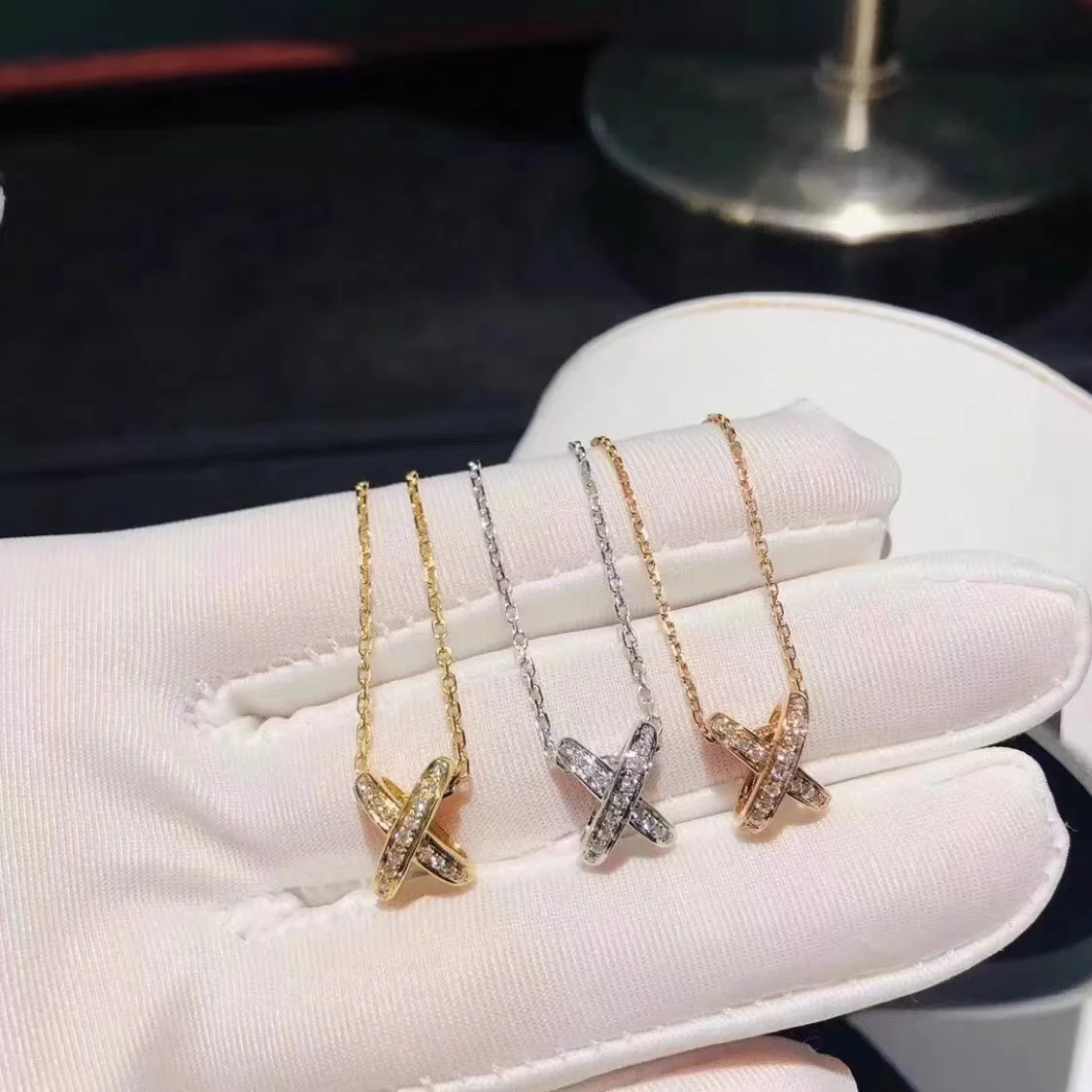 

S925 Sterling Silver X Necklace For Women Inlaid Zircon Plated 18K Rose Gold Fashion Luxury Jewelry Couple Party Gift