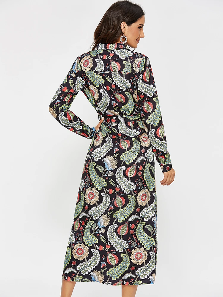 Длинное платье-рубашка Aachoae с цветочным принтом женское Бандажное платье длинным