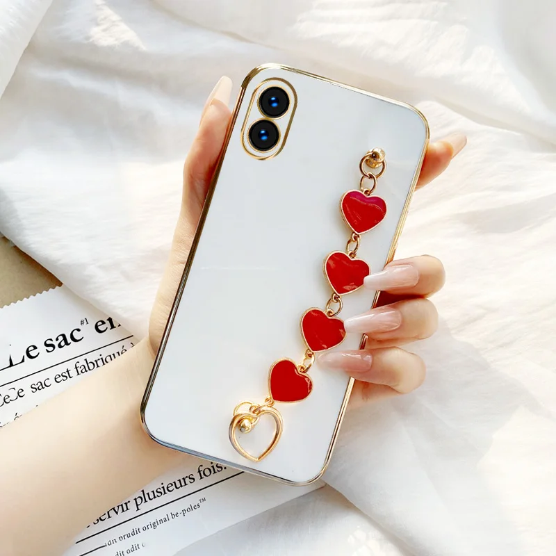 

Red Love Bracelet Chain Phone Case for Nothing Phone1 Drip Glue Love Hanging Chain Wristband Case Lens Protection