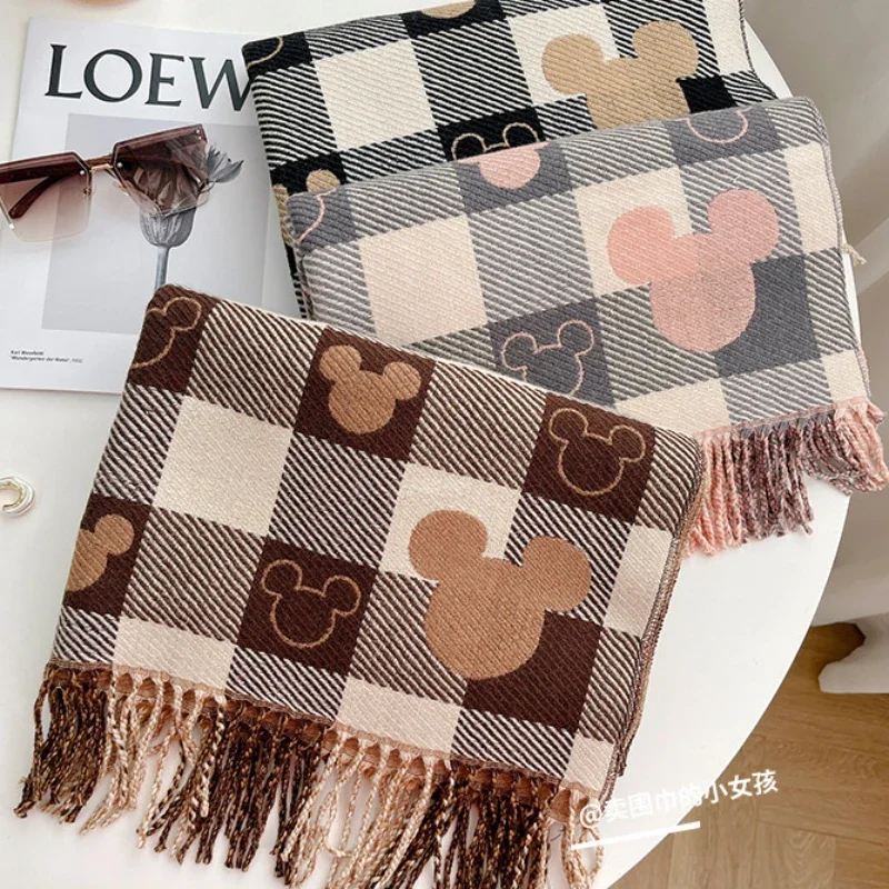 Двусторонний вязаный шарф с Микки Диснеем милый мультяшный большой шаль