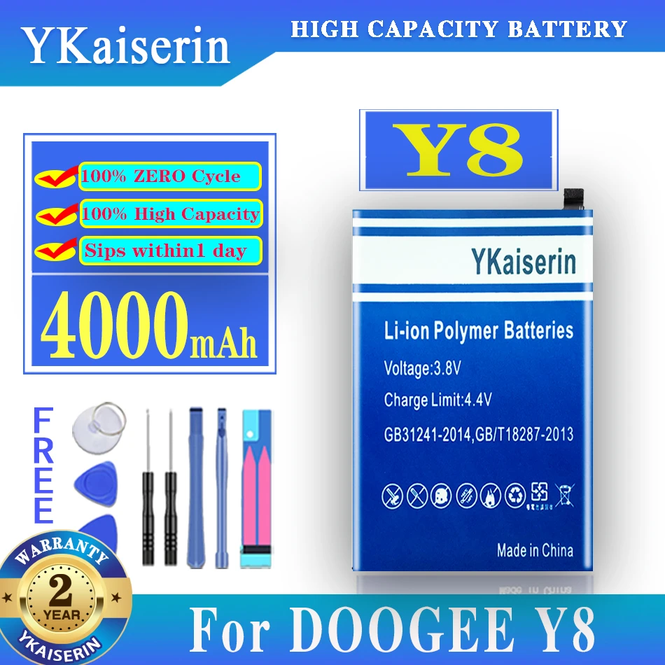 

YKaiserin Battery for Doogee Y8 Replacement Batteries for Doogee Y 8 Li-polymer Bateria BAT18783400 4000mAh Batteria