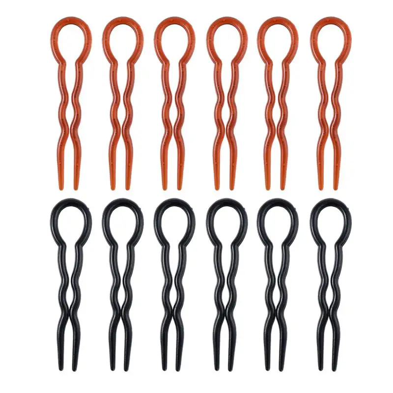 

12pcs Hair Clips Office Lady Style Simple Fast Spiral Hairpin U Shaped Hair Braid Styling Tool Hair Braid Pins (Black & Coffee)