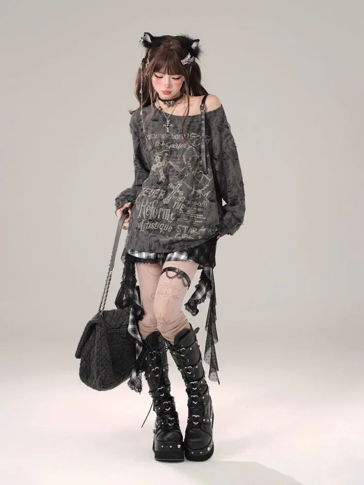 Y2k эмо женская уличная одежда с длинным рукавом гранж Acubi Fairycore футболки футболка