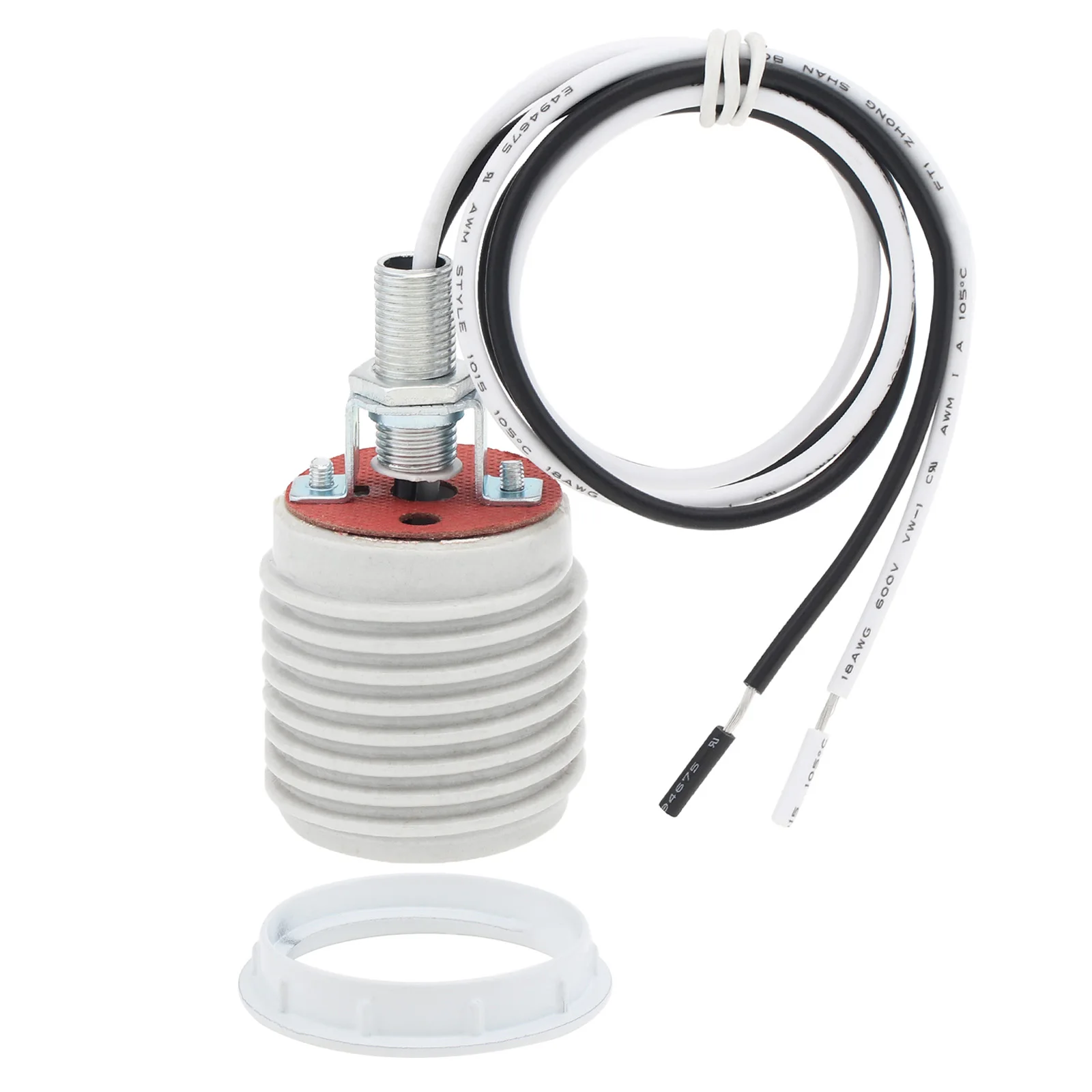 

Цоколь для лампы E26, керамический стандартный держатель для лампы с резьбой для галогенной/фотолампы с белым затеняющим кольцом